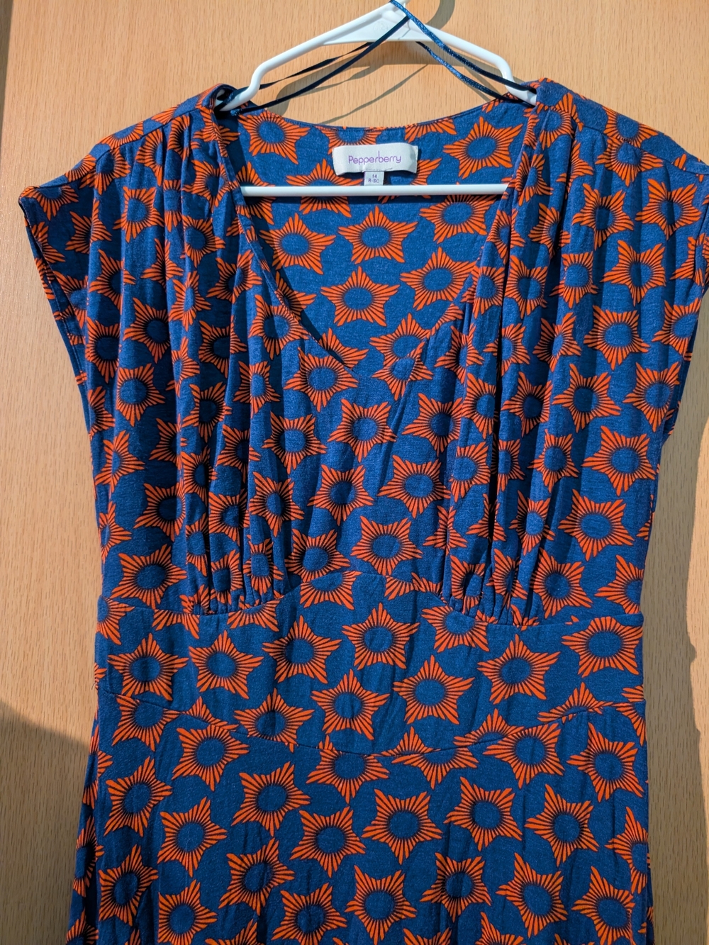 Pepperberry - Navy and Orange Star Print Sleeveless Midi Dress